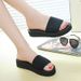 Summer Cool Slippers Women's Black Outer Wear Medium Heel One-word Drag New Non-slip Slope Heel Thick-soled Seaside Vacation Beach Shoes_vogvips.com