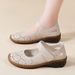 Retro Perforated Cowhide Upper Sandals With Velcro Fastening, 2.5 Cm Low Heel, Versatile And Breathable, Suitable For Casual Wear, Women's Shoes._vogvips.com