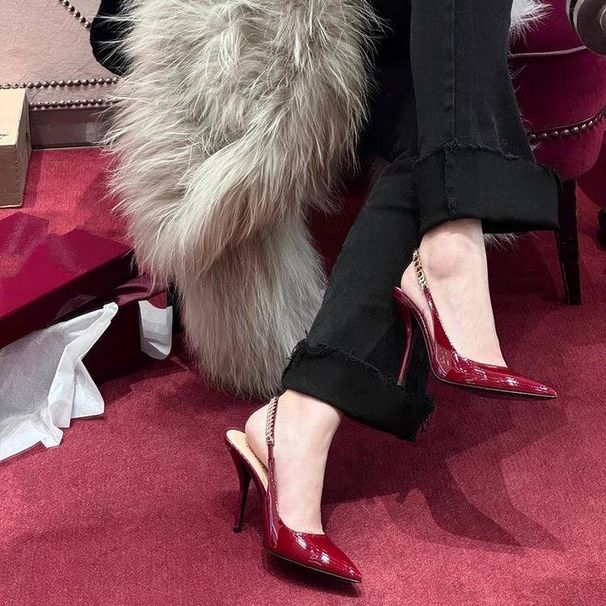 Women's Chain Heels & Underarm Bag Set – Pointed Toe Slides With Mini Shoulder Bag (Evening Glam Combo)_vogvips.com