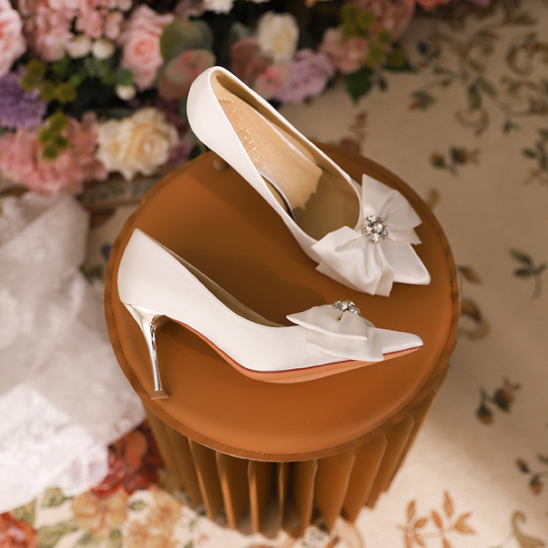 Senior Wedding Banquet Shoes, 2024 Elegant Women's, Slim High Heels, Sexy Bridesmaids, Pointed Toe_vogvips.com