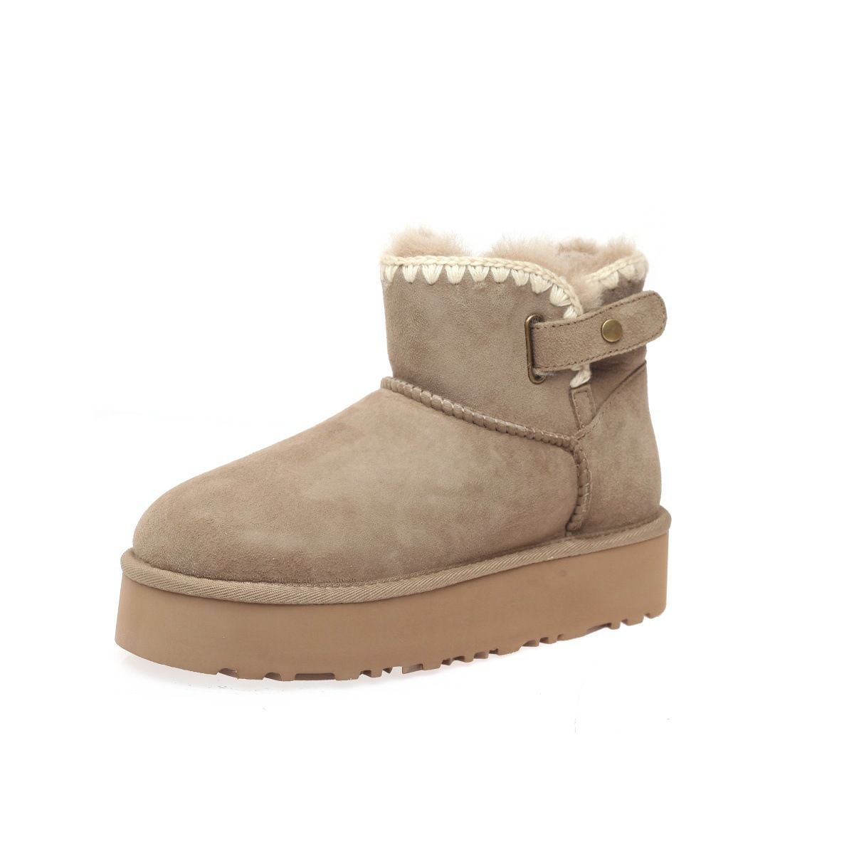 Fur And Leather Integrated Thick Soled Snow Boots With Winter Velvet And Thick Belt Buckle Cotton Shoes Short Boots_vogvips.com