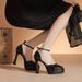 Runway Mary Jane Heels - Platform Chunky Heel Shoes With Buckle Strap | Square-Toe Chunky Heel Mules In Cream White_vogvips.com