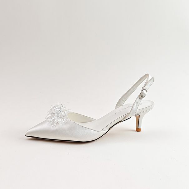 Women's Satin Wedding Shoes Pointed Toe Low Heel Comfortable White Style Bridal New_vogvips.com
