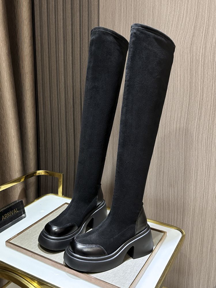 Large Tube Boots For Women, High Heel Sole Stretch Fat MM Thick Leg Over-the-Knee Long Boots, Plus Size Version_vogvips.com