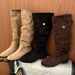 2024 Chunky Heel Retro Fleece-Lined Coffee Color Riding French Style Slim Bare Autumn Winter Women's Over-the-Knee Boots_vogvips.com