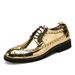 Euro Step Fashion Glossy Mirror Large Size Korean Style Brogue Nightclub Personality Gold Lace-up Leather Shoes_vogvips.com