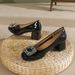 2026 New Spring Women's Single With Rhinestones, Patent Leather, Black, Comfortable, Soft Sole, Commuting, Mid Chunky_vogvips.com