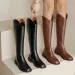 Women Knee-high Genuine Natural Leather Ladies Bootie Autumn And Winter Veet Western Boots Goth Shoes 240708_vogvips.com