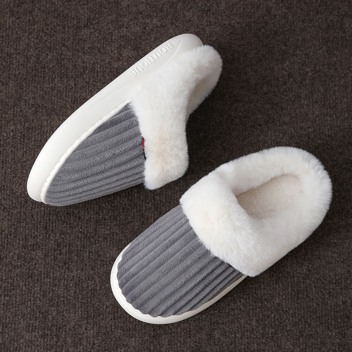 2025 New White Fur Cotton Warm Indoor Silent Soft Sole Winter Furry Slippers For Women_vogvips.com