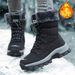 Women'S Winter Boots-Light Beige Fleece-Lined Mid-Calf Boots With Plush Faux Fur Trim, Thick TPR Sole&Lace-Up Design For Outdoor Sports,Gift For Women_vogvips.com