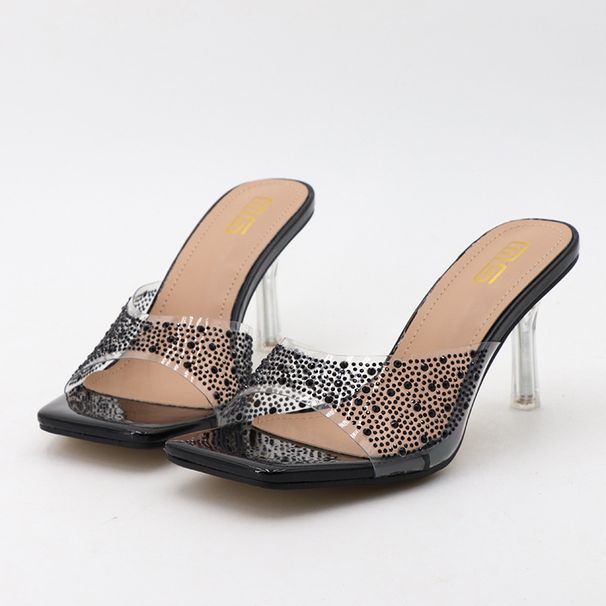 Heel Sandals New Style Transparent Rhinestone Heel Sandals For Women Simple Solid Color Large Size Outdoor Party High Heels Women Sandals_vogvips.com