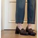 British Style Chunky Heel Loafers For Women - 8CM High Heel Round Toe Slip-On Shoes With Stitching Detail (Black, Brown, Black Fleece Lined)_vogvips.com