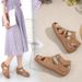 New Casual With Cross-stitching, Non-slip, Lightweight, Soft Cowhide Sole, Large Size, Retro Wedge Heel, Comfortable_vogvips.com