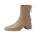 Women's Chunky Heel Ankle Boots 2025 Winter Women's Shoes Pointed Toe Mid-Heel Slim Boots French Style Brown Women's Mid-Calf Boot_vogvips.com