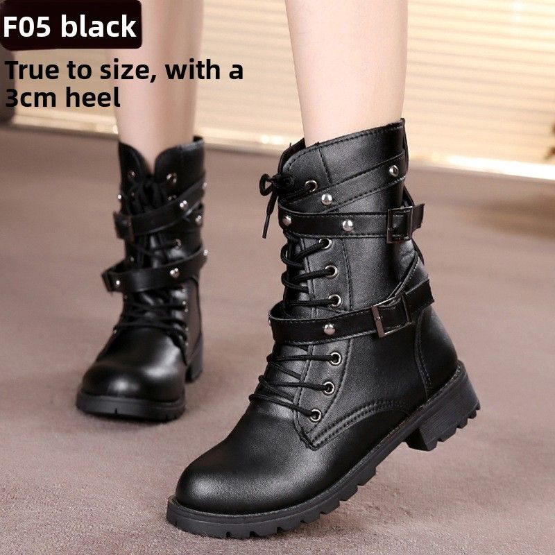 Manufacturer Wholesale Martin Women's 2025 Autumn Winter Single Student British Style Chunky Heel Short Flat Motorcycle_vogvips.com