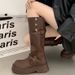 Brown British Style Chunky Heel Thick Sole Long For Women 2025 New Spring Autumn Over-the-Knee Height Increasing Riding_vogvips.com
