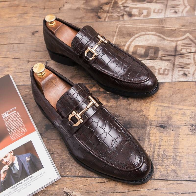 New Fashion Men's Brown Business Casual Loafer Shoes Daily Office Black Buckle Monk Men's Shoes One Foot Cover Banquet Dress Wedding Leather Shoes_vogvips.com