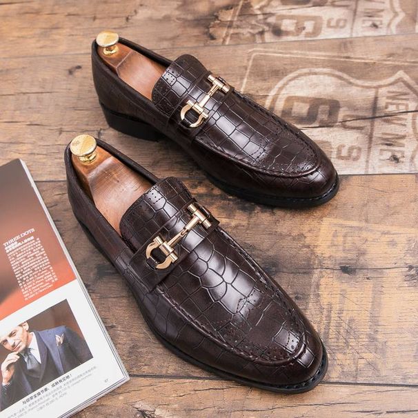New Fashion Men's Brown Business Casual Loafer Shoes Daily Office Black Buckle Monk Men's Shoes One Foot Cover Banquet Dress Wedding Leather Shoes_vogvips.com