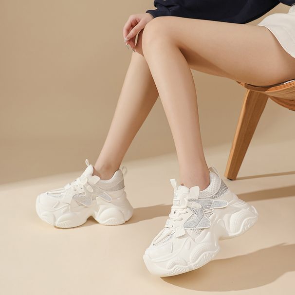 Fat Sole Fashion Color Blocked Thick Soled High Top Lace Up Casual Shoes For Women Spring New_vogvips.com