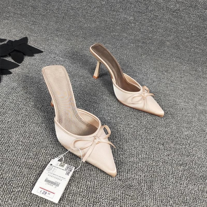 Women's Closed-Toe Block Heel Sandals - Chic Pointed-Toe Mule Slides For Fall Stiletto Heel, Closed Toe High Heels, No Exposing Toes_vogvips.com