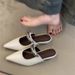 Parisian Summer~Women's French-style Pointed-toe Mules With Internal Height Increase And Metal Buckle For Outdoor Wear_vogvips.com
