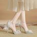Women's Shoes Wedding Party Silver High Heels Women's Stiletto Pearl Bow Rhinestone Bridal Wedding Shoes Waterproof Platform Single Shoes_vogvips.com