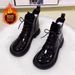 2025 New Patent Leather Fashion Flat Short Autumn Winter Fleece Cotton Glossy Mango Toe Martin Boots Women_vogvips.com