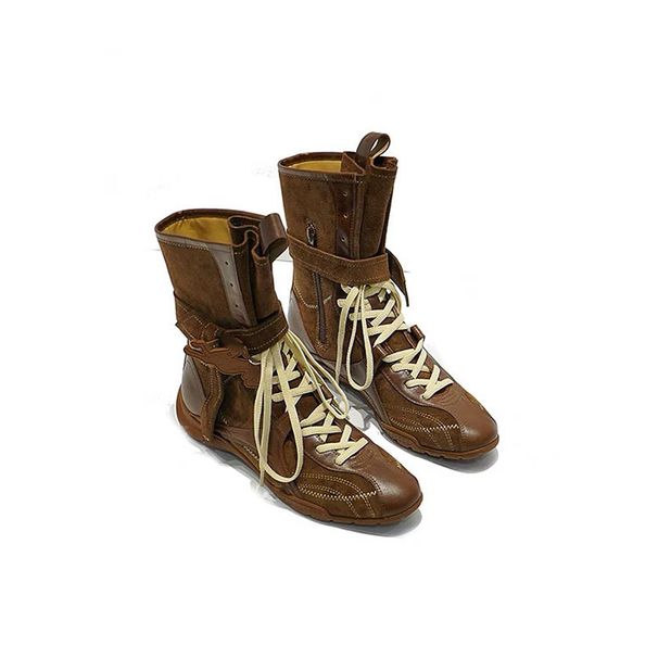Women Boxing Boots Cowhide Version~Flat Inner Height Increase Genuine Leather Martin For Women New Boxing Suede Lace-Up Short German_vogvips.com