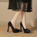 125-1 Waterproof Platform Comfortable Women's Elegant Pointed Toe Stiletto High Heels Bridesmaid Party Professional Work_vogvips.com