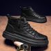 Autumn New High Top Martin Boots Men's Trend Versatile Anti Slip And Wear-Resistant Work Casual Leather Workwear Shoes_vogvips.com