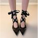 Women's Black Crisscross Strap Pointed Toe Sandals With Unique Heel Design Comfortable High Heels For Summer Elegant And Comfortable_vogvips.com