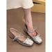 Lan Cabinet Edition ~ 2025 New Exquisite Silver Shallow Mouth Single For Women French Style One Strap Square Toe Mid_vogvips.com