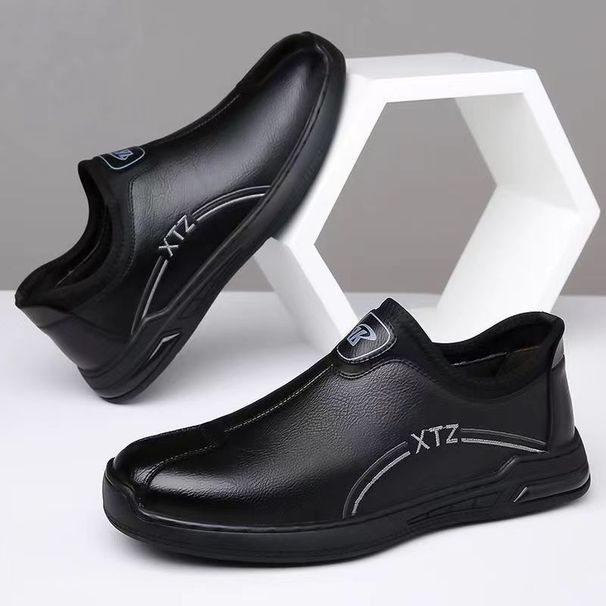 Euro Step Autumn Casual Leather British Style Business Men's Middle-aged And Elderly Soft Sole Slip-on Lazy Shoes_vogvips.com