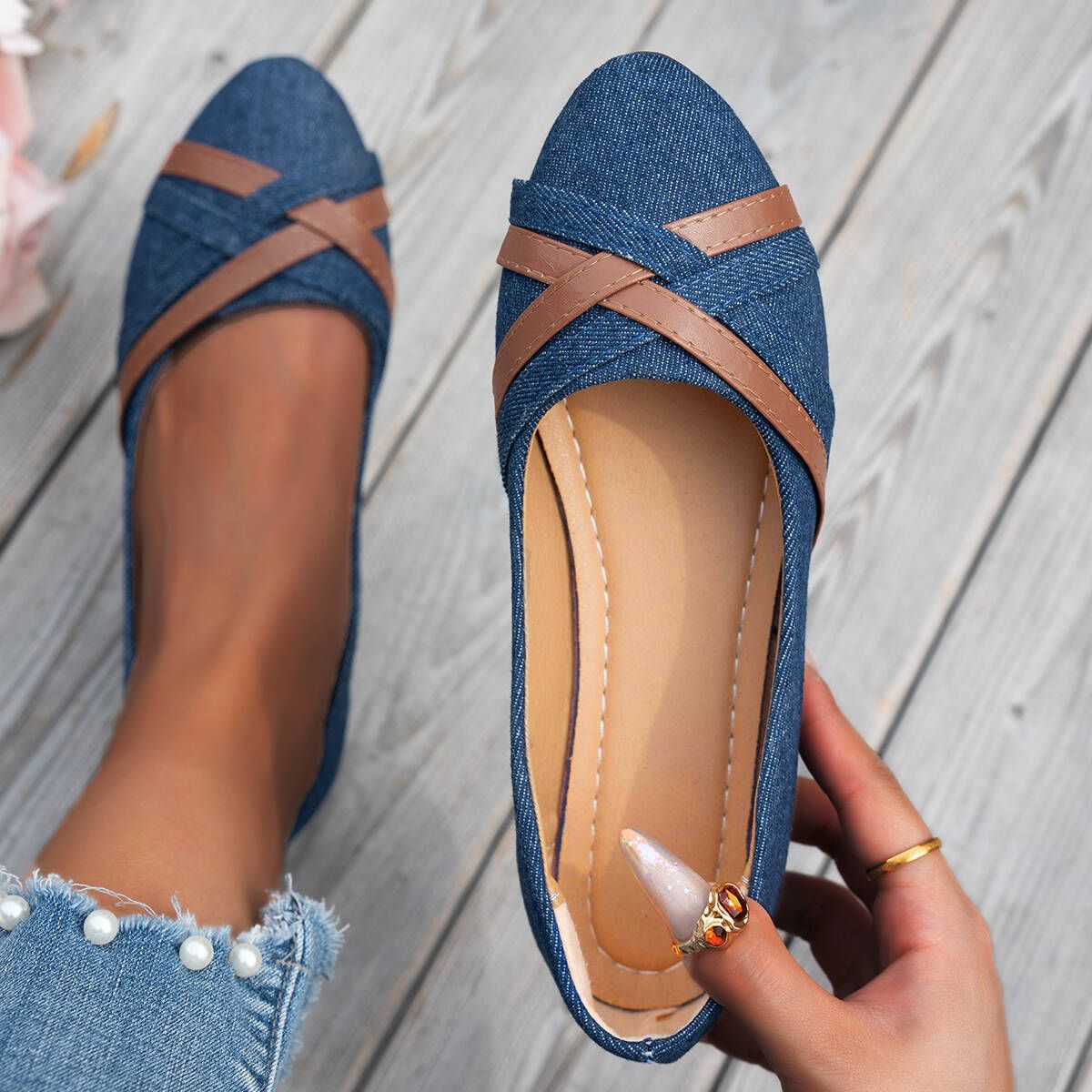 Women's Casual Slip-On Loafers With Cross Strap - Breathable Canvas & PU Lining - Round Toe Flat Shoes For Everyday Comfort_vogvips.com