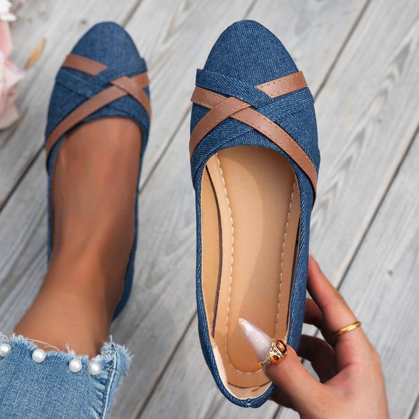 Women's Casual Slip-On Loafers With Cross Strap - Breathable Canvas & PU Lining - Round Toe Flat Shoes For Everyday Comfort_vogvips.com