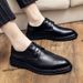 Euro Step Brogue Leather Summer New Formal Business Height-Increasing Breathable Wedding Groom Derby Men's Shoes_vogvips.com