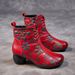 Ethnic Style 2021 New Mom's Plush Warm Cotton Shoes Women's Top Layer Cowhide Printed Chunky Heel Soft Sole Short Boots_vogvips.com