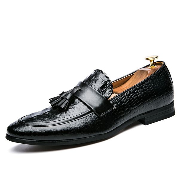 Suitable For All Seasons Autumn New Korean Style Pointed Tassel Men's British Crocodile Pattern Hairstylist Leather Mens Shoes_vogvips.com