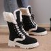 Women Ankle Boots Autumn Winter Short Boots Plus Size New Thick Soled Mid Calf Front Lace Up Snow Women S Martin Boots With Fleece And Thickened Cott_vogvips.com
