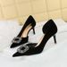 1363-AK83 Korean Version Banquet High-heeled Xishi Suede Shallow Mouth Pointed Side Hollow Metal Rhinestone Buckle_vogvips.com