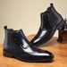 European Warm Series Business Casual New Mid-top Leather Shoes Men's British Style Slip-on Martin Boots_vogvips.com
