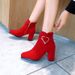 Short Suede Lined Single Boots Round Toe Large Size Autumn Winter New Red Wedding Shoes Chunky Heel High Heels Fashion_vogvips.com