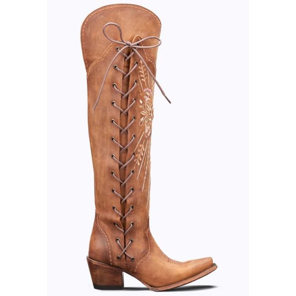 New High Tube Over-the-Knee Side Zipper Lace-Up Women's Boots With Chunky Heels And Pointed Toe In Plus Size_vogvips.com
