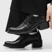 Pointed Leather Shoes For Men, Cleanfit Black Retro Model Wizard Shoes, Thick-soled Height-increasing Casual Derby_vogvips.com