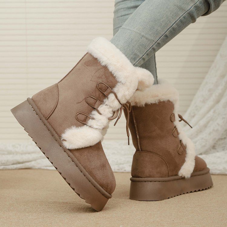 Women's Winter Snow Boots With Thick Sole - High Top Lace-Up Faux Fur Lined Warm Comfortable Shoes For Cold Weather_vogvips.com