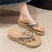 New Women's Beach Summer Fashion Outdoor Thick Sole Wedge Flip-Flops High Heel Beach Slippers_vogvips.com