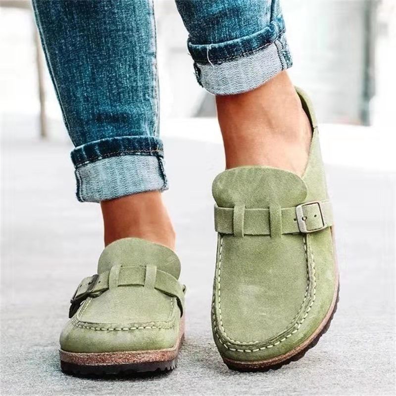 2026 New Women's Shoes Slip On Female Flats Durable Belt Buckles Mules Fashion Wear Resistant Women Half Slippers Retro_vogvips.com
