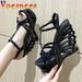 Summer Hollow Out Platform Nightclub Fashion Pumps Woman Super High Heel Wedges Sandals Sexy Ankle Buckle Peep Toe Party_vogvips.com