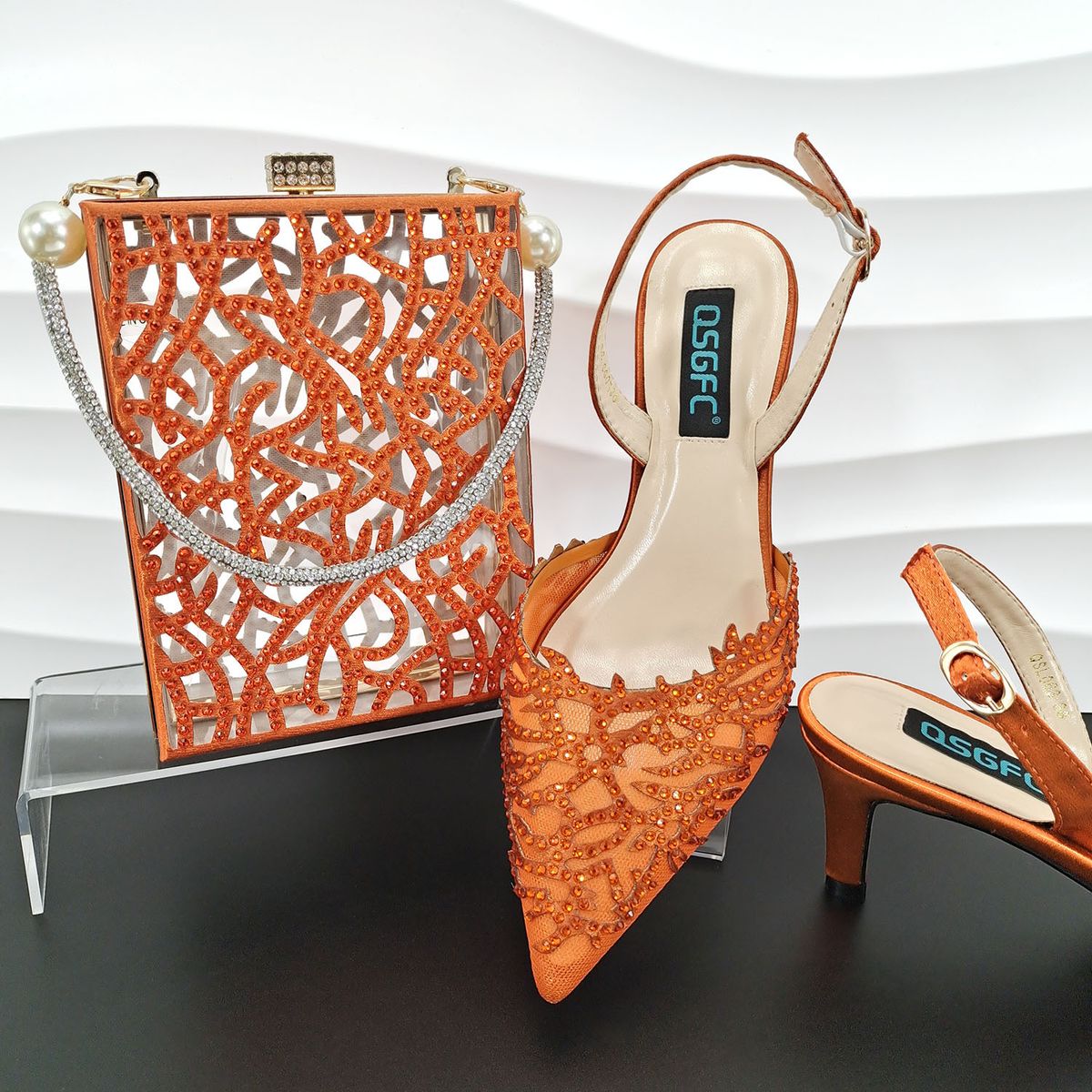 Women's pointed shoe bag simple hollow design thin with ankle chain chain dinner party commuting wear_vogvips.com