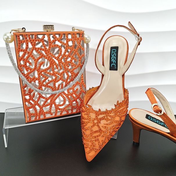 Women's pointed shoe bag simple hollow design thin with ankle chain chain dinner party commuting wear_vogvips.com